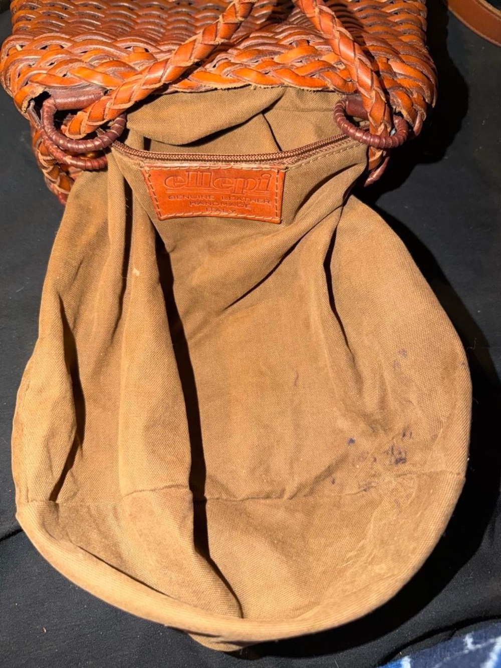Vintage Italian Ellepi Woven Leather Bucket Bag, backpack adjustable purse - Picture 8 of 8